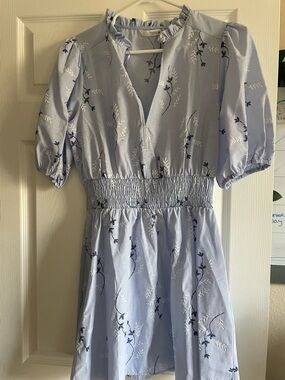 Zara Light Blue Floral Smocked Mini Dress